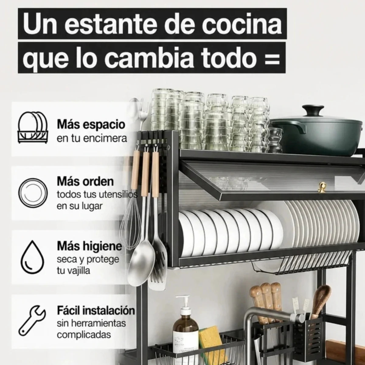 Beneficios del escurridor CozinaPlus: mas espacio en la encimera, mas orden, mas higiene e instalacion sencilla